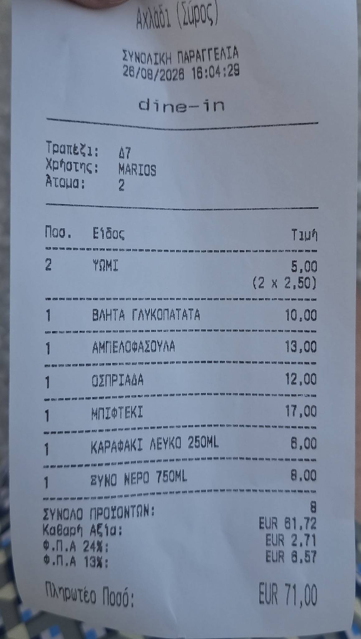 Achladi меню
