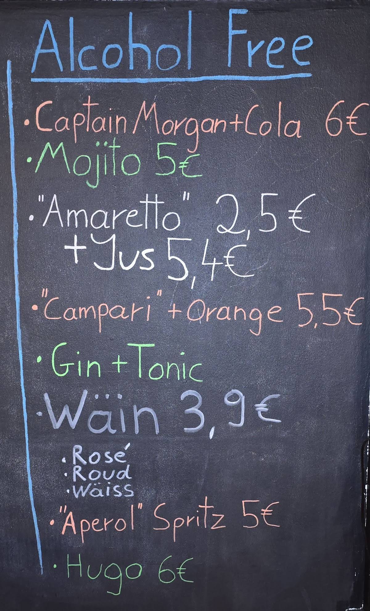 Alibi Bar Sàrl меню