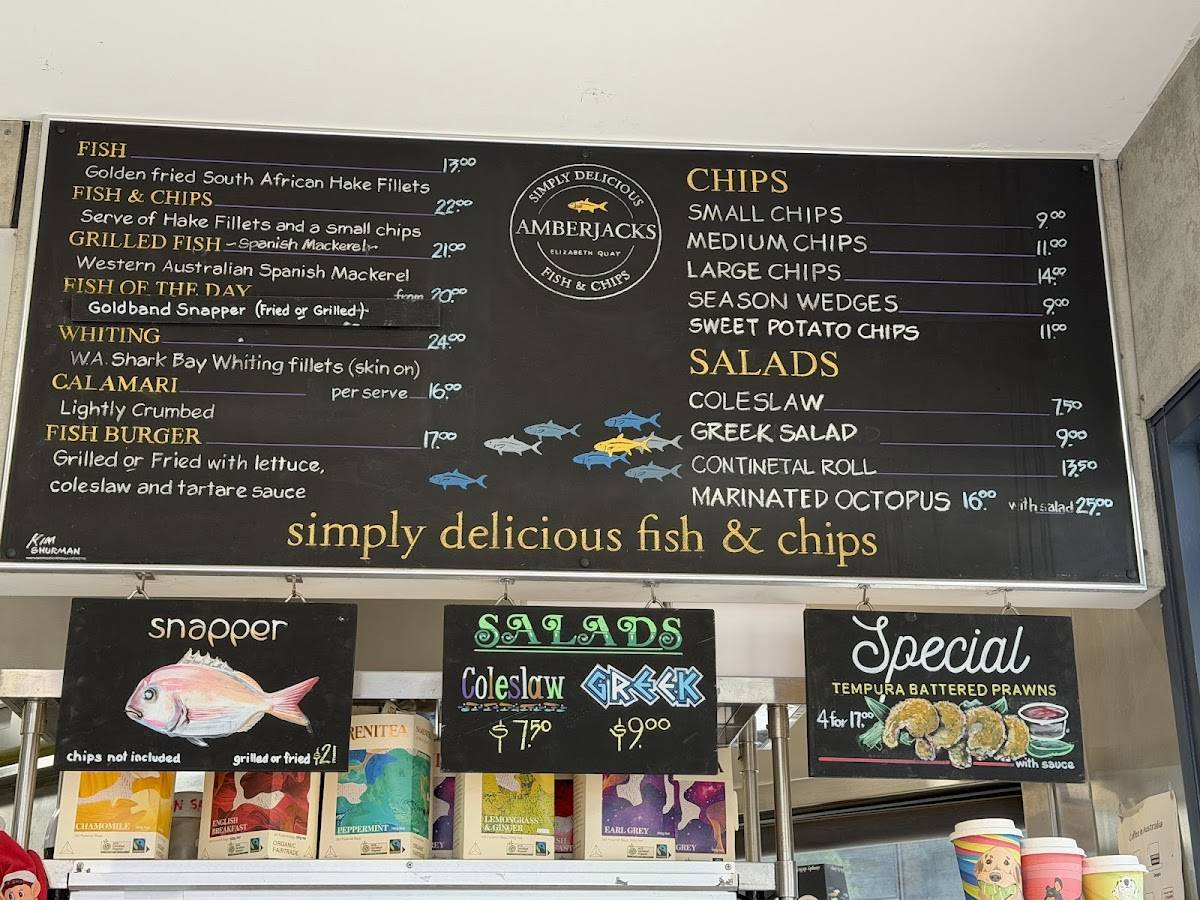 Amberjacks Fish and Chips Cafe, Elizabeth Quay, Perth City меню