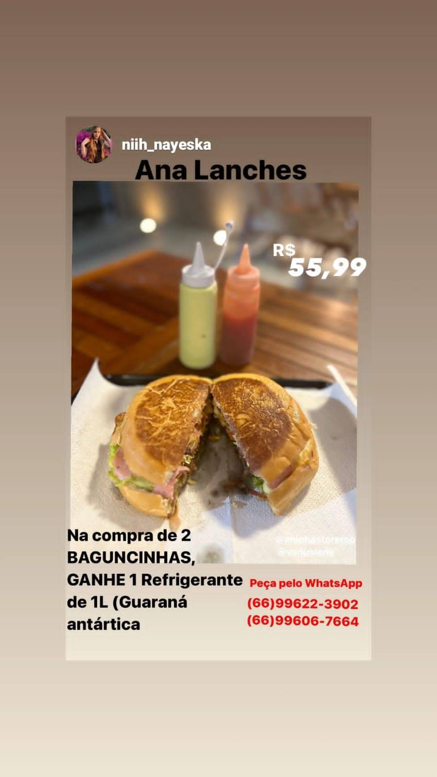 Ana lanches меню
