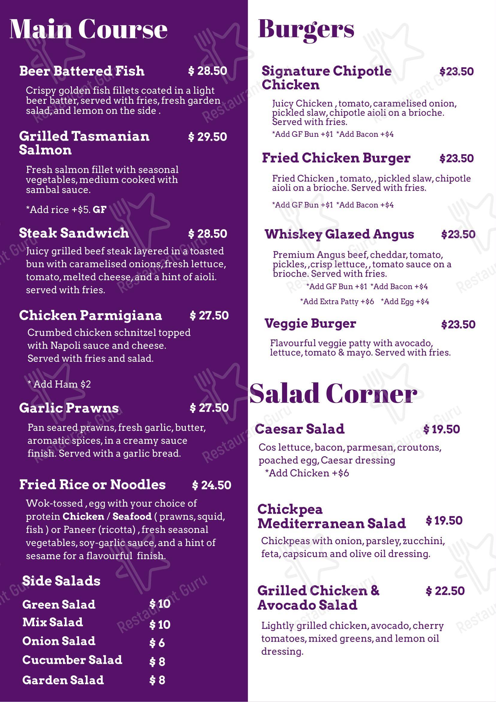 菜单 кафе Anaya Perth Bar and Cafe в Перте