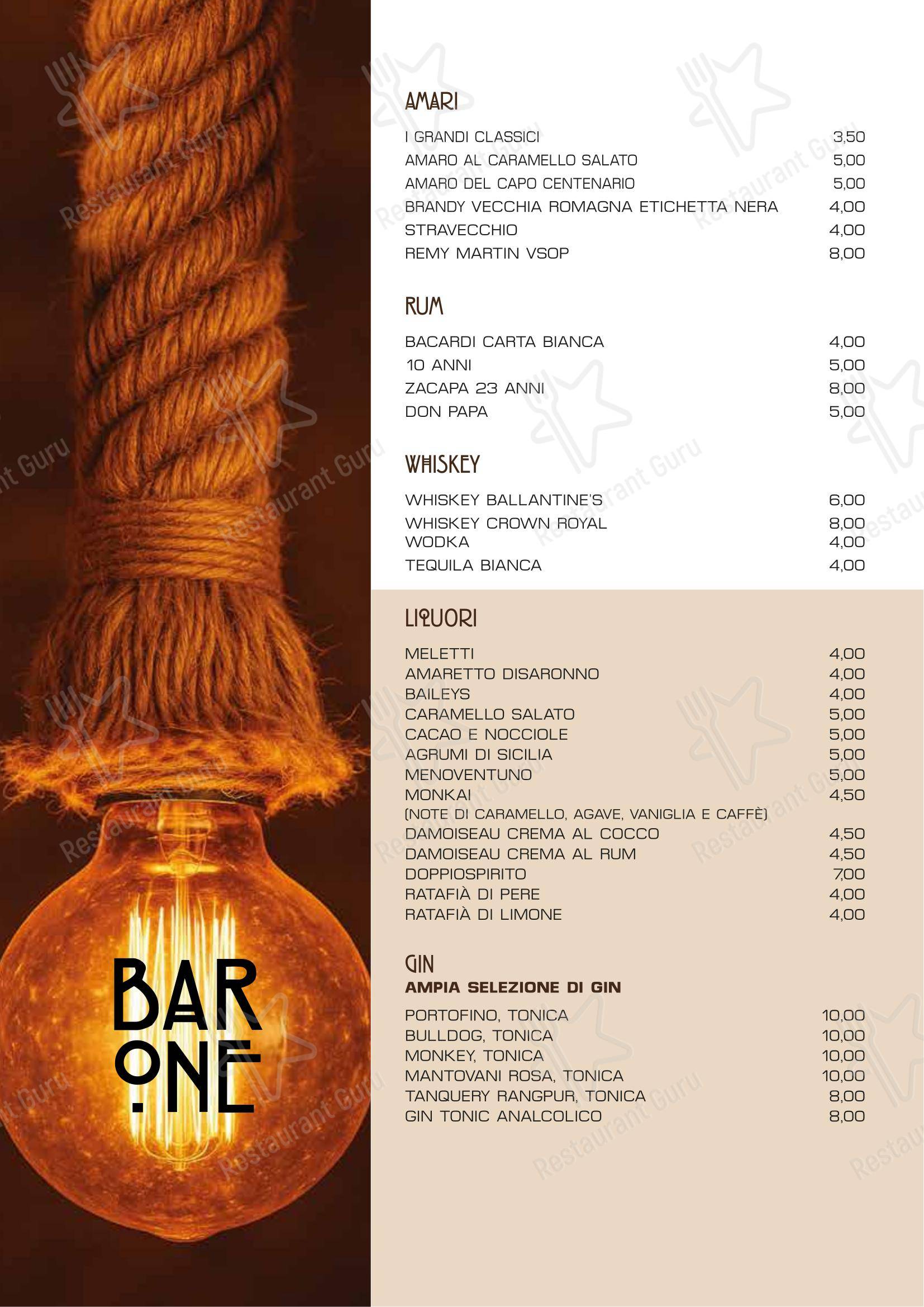 Меню паба и бара Aperitivi / Bar One в Риве дел Гарда
