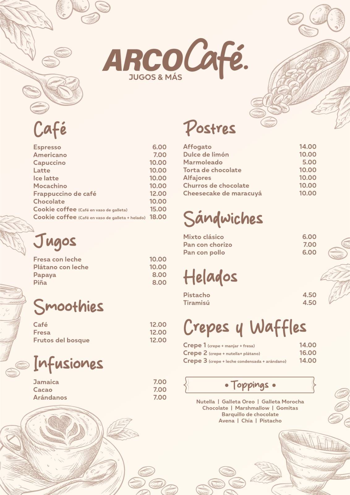 Arcocafé меню