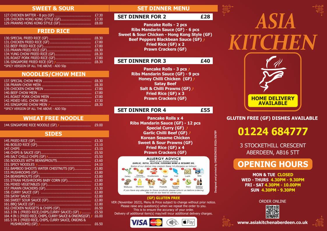 Asia Kitchen Aberdeen меню