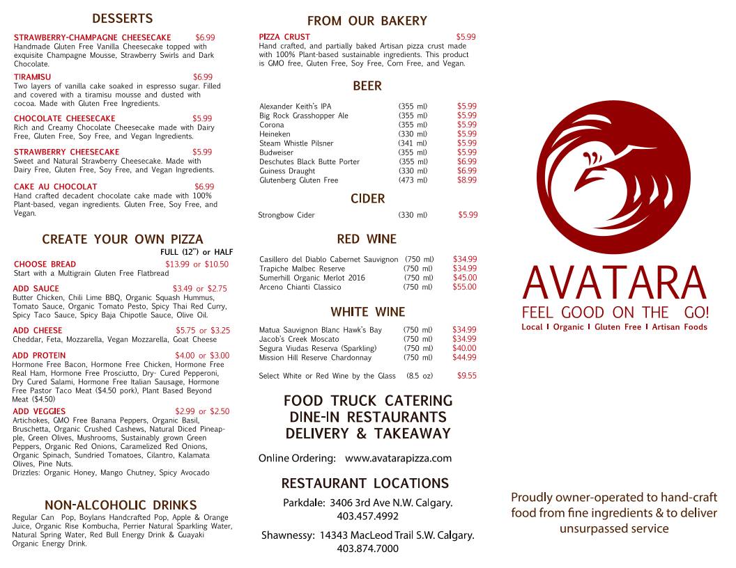 Avatara Pizza Ltd. меню