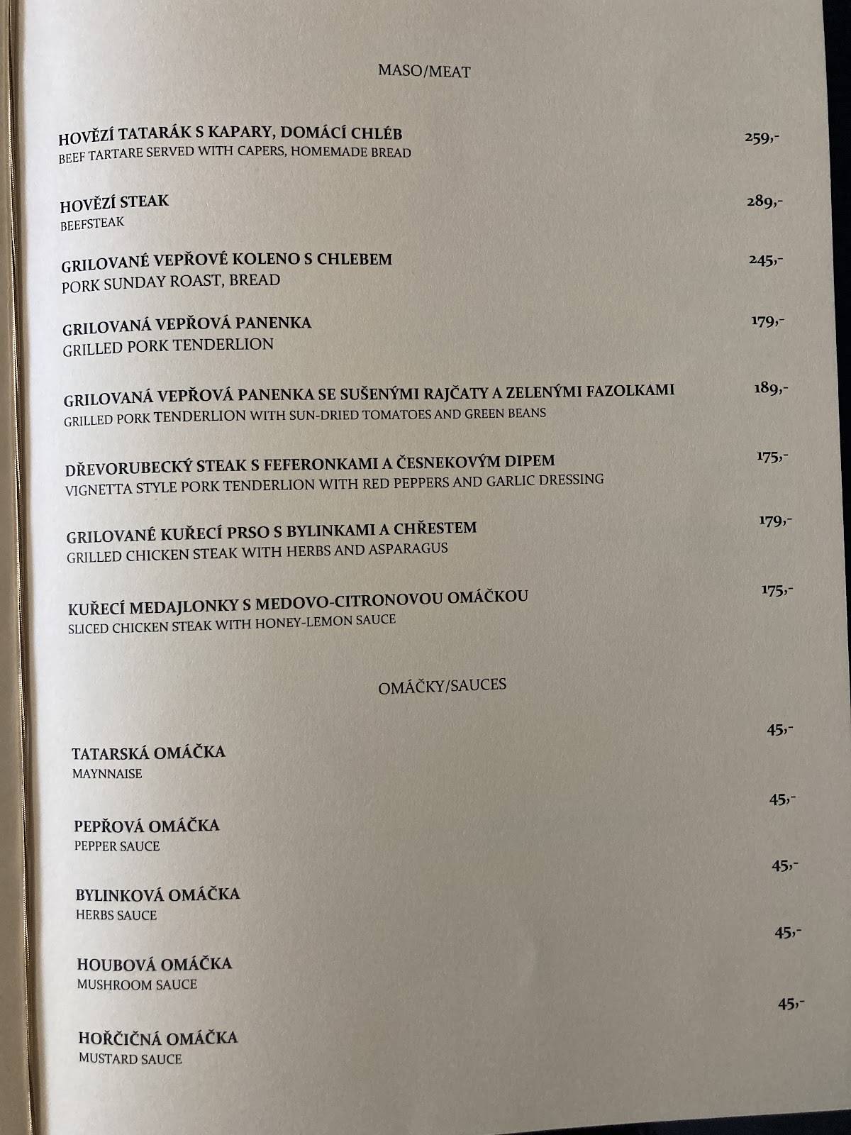 Restaurace Vignetta меню
