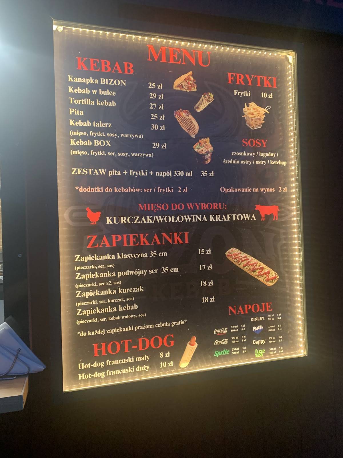 BIZON kebab меню