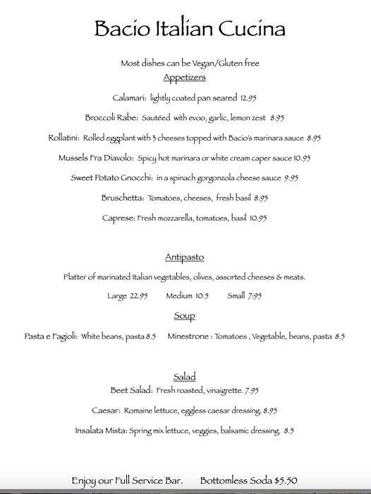 Bacio Italian Cucina меню