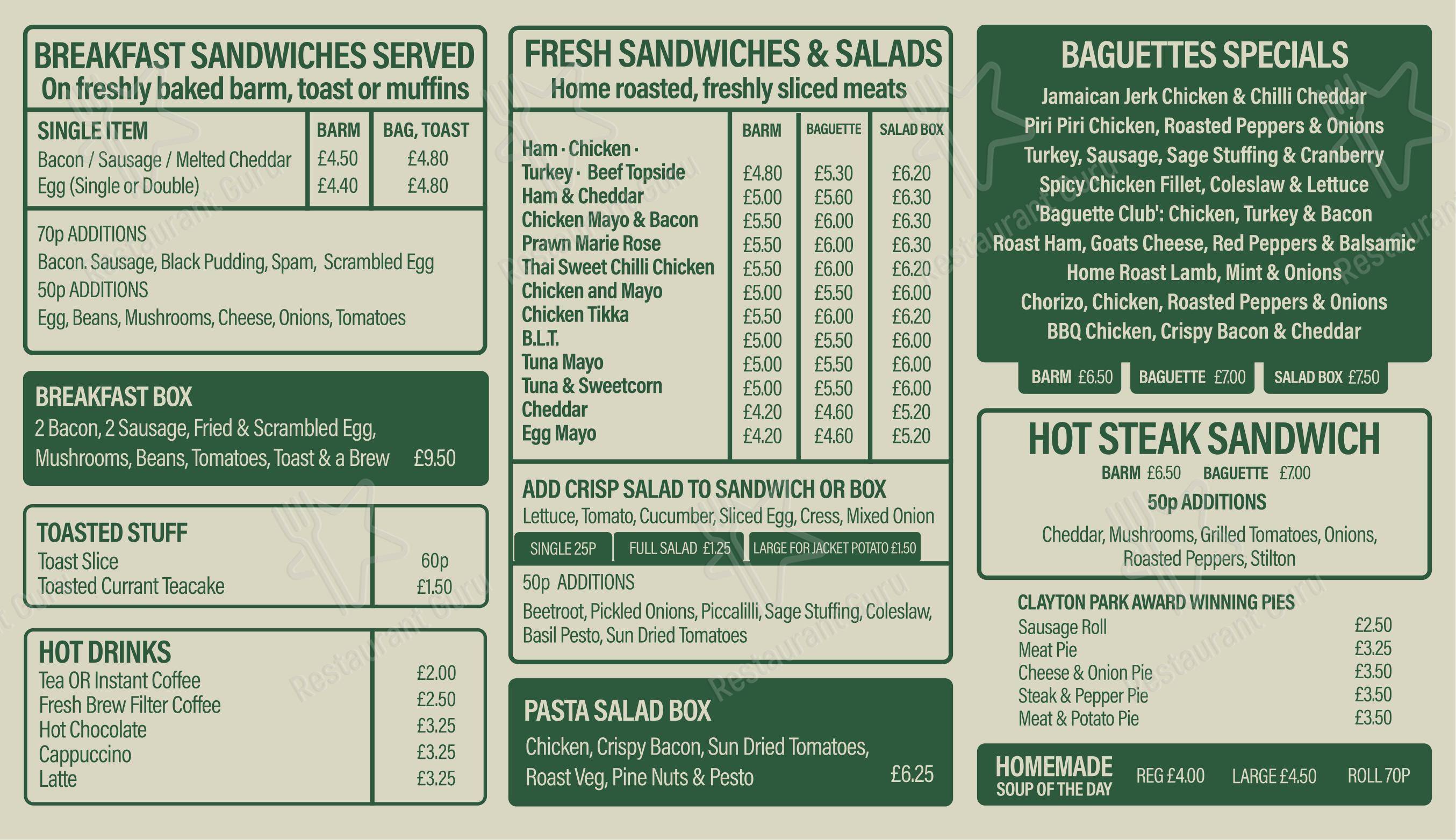 Меню фастфуда Baguettes the Sandwich Company