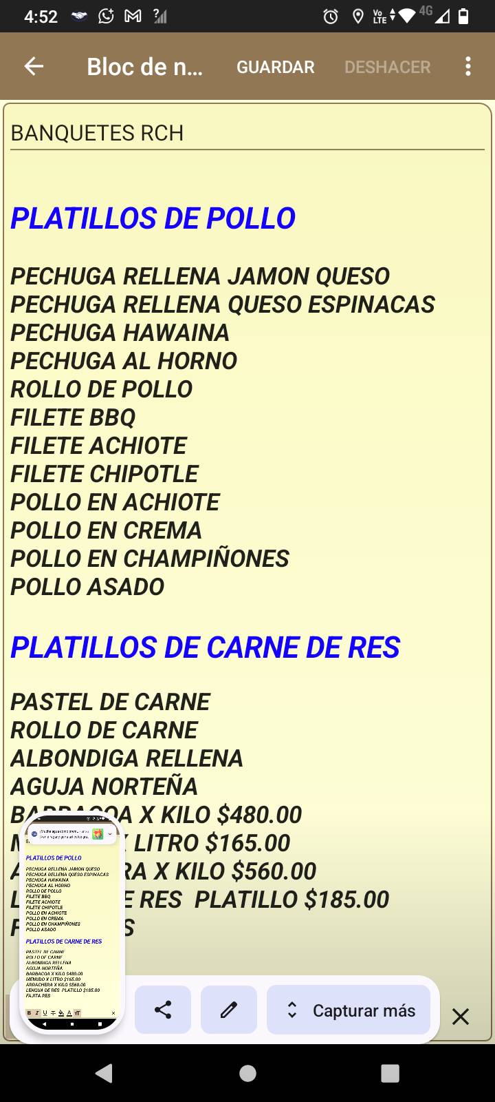 Banquetes RCH меню