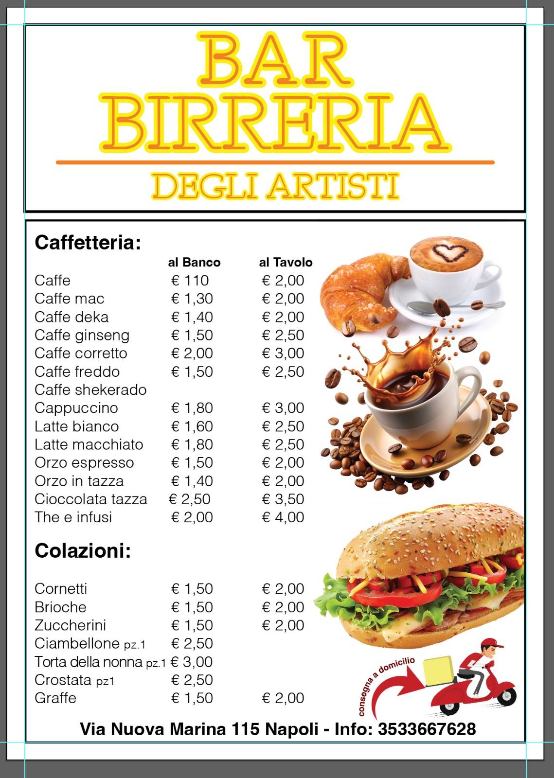 Bar Birreria degli Artisti меню