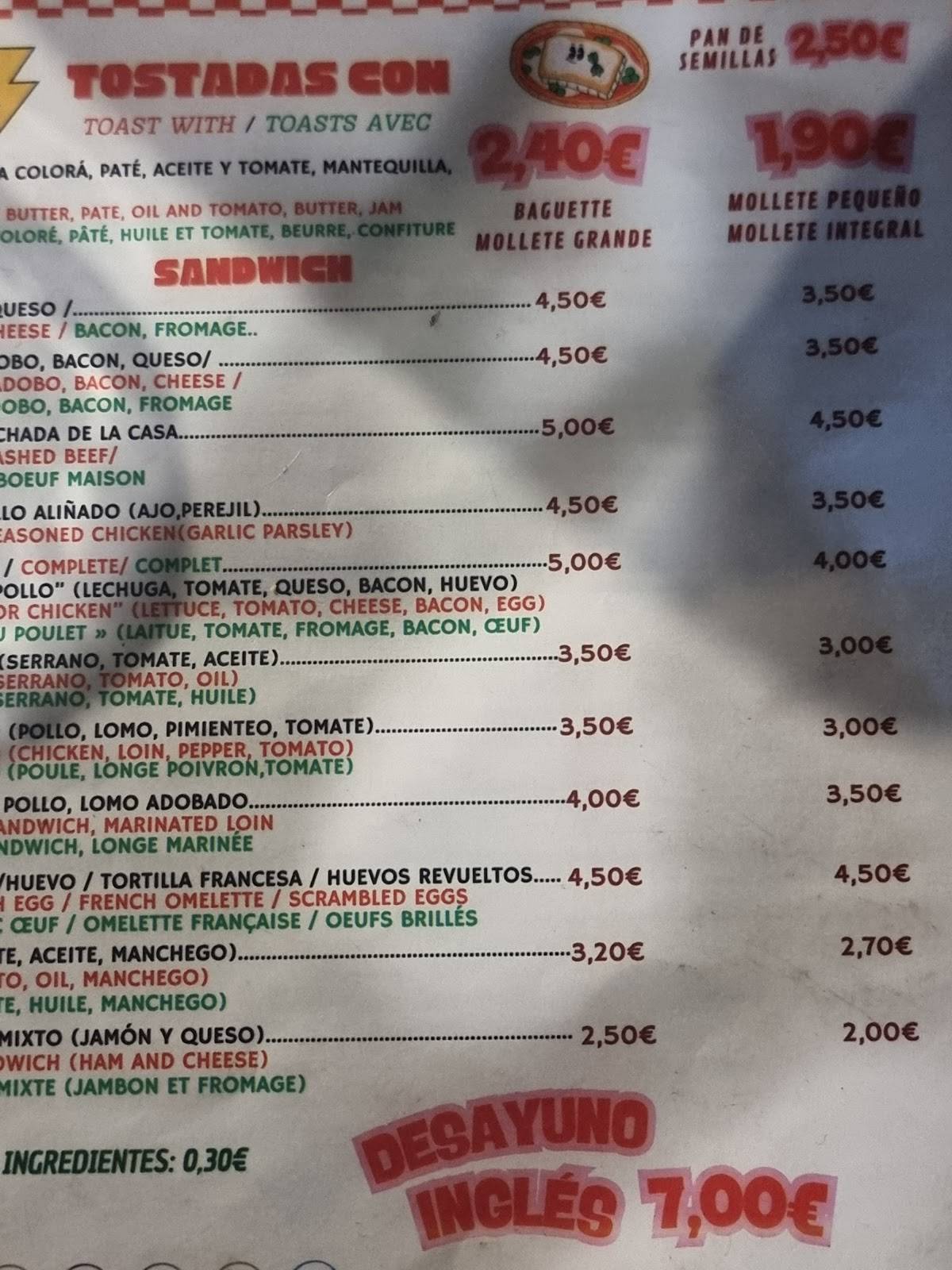 Bar Castillo de Pipo Ciro меню
