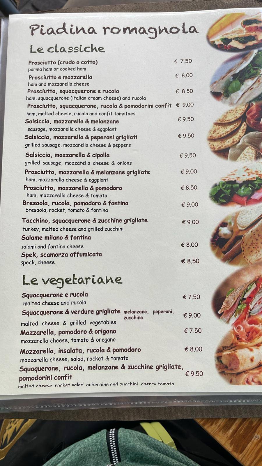 Bar Piadineria Blumen меню