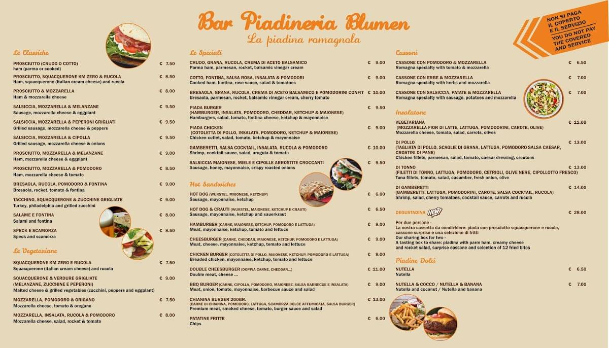 Bar Piadineria Blumen меню