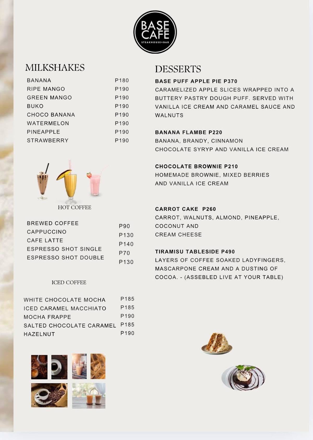 Base Cafe Steakhouse + Bar меню