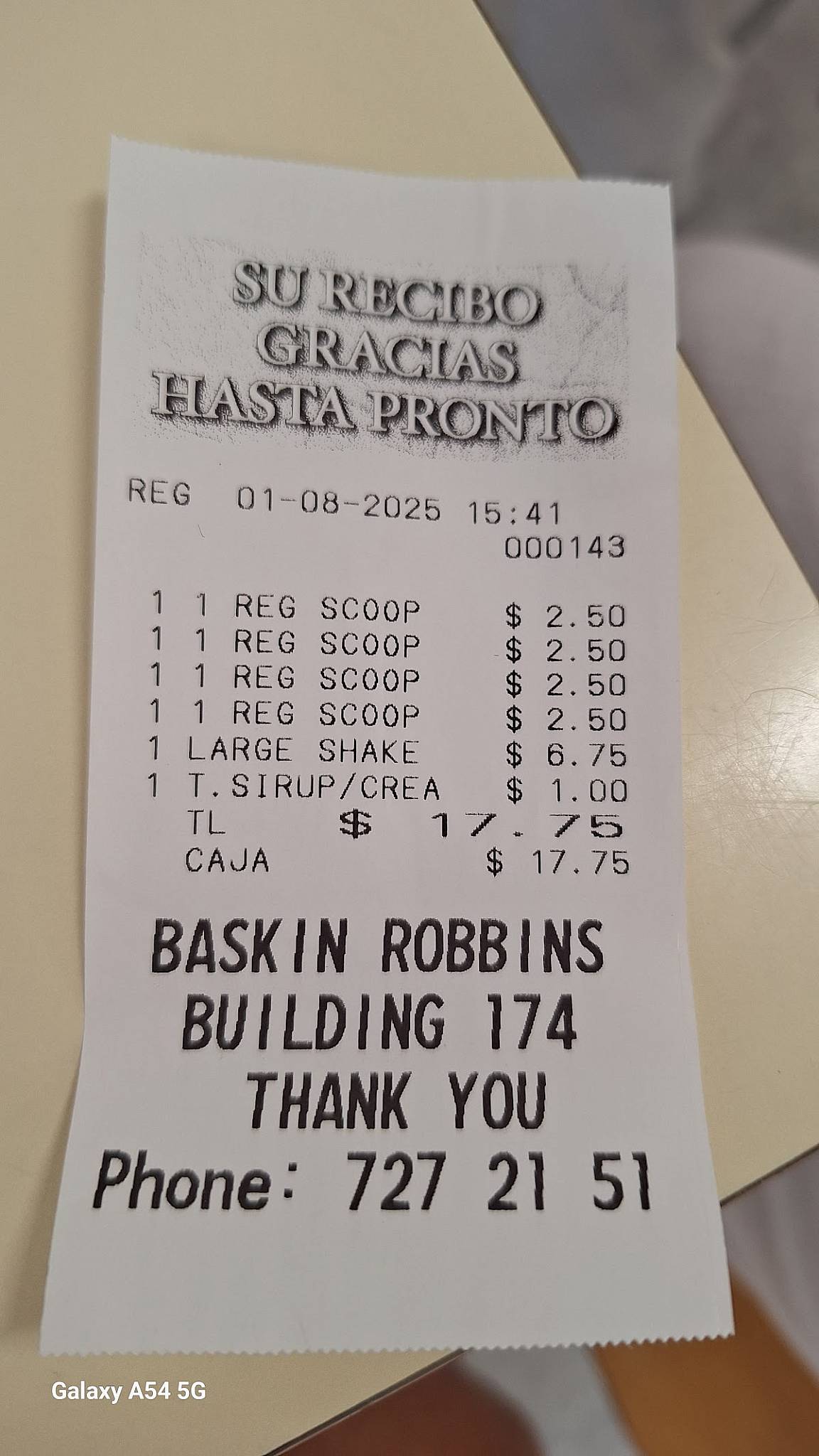 Baskin Robbins Base Naval de Rota меню