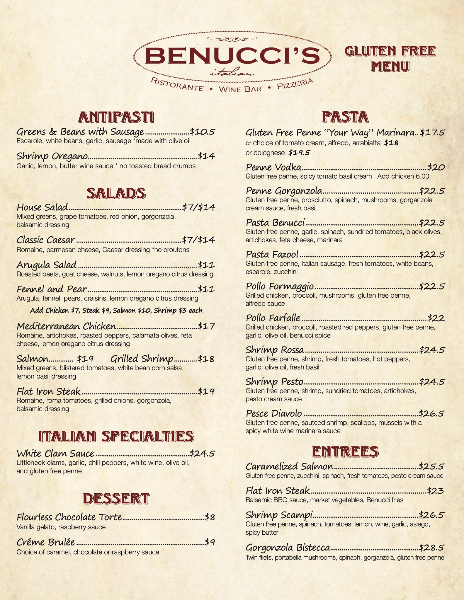 Benucci's меню