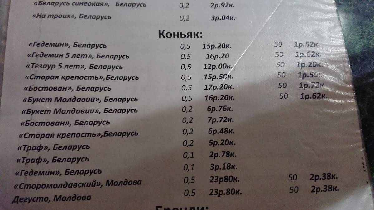 Ресторан Берёза меню