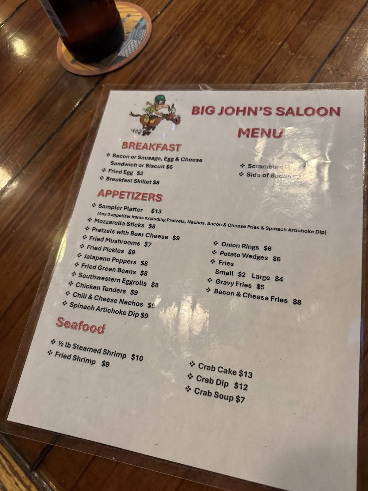 Big Johns Saloon меню