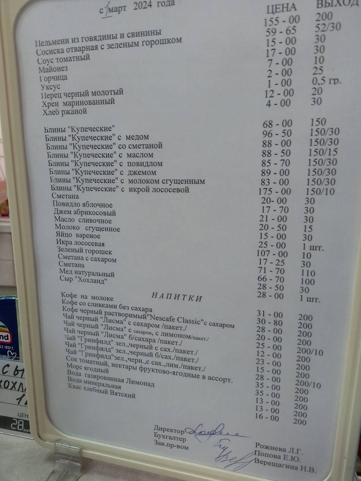 Блинная меню