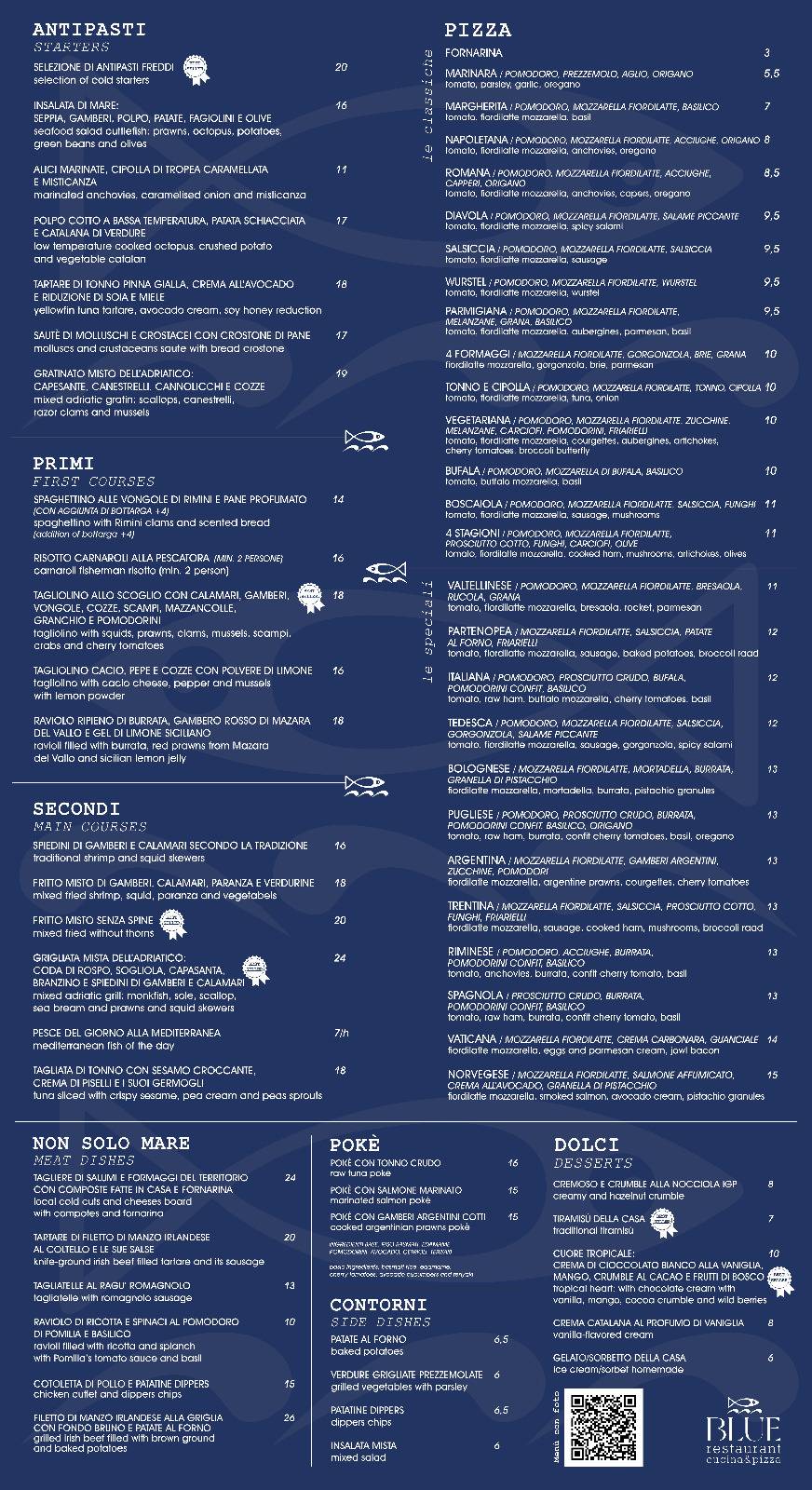 Blue Restaurant меню