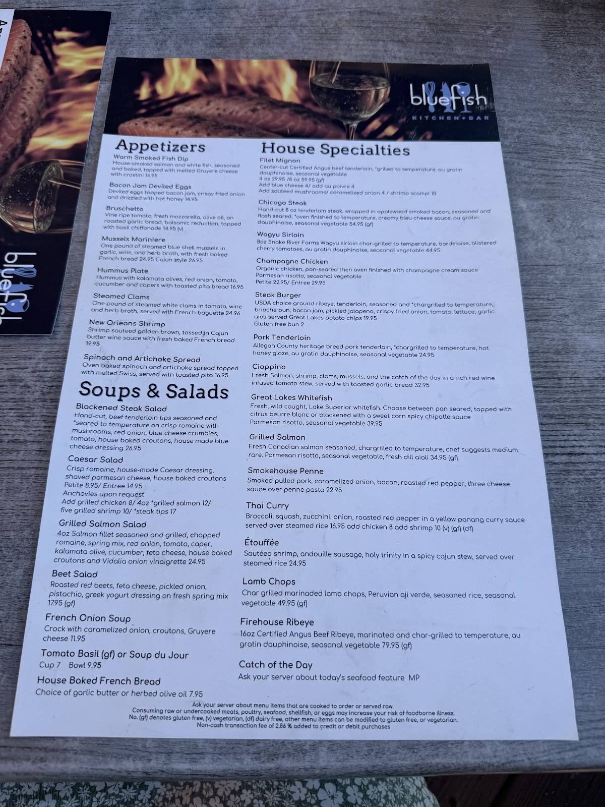 Bluefish Kitchen + Bar меню