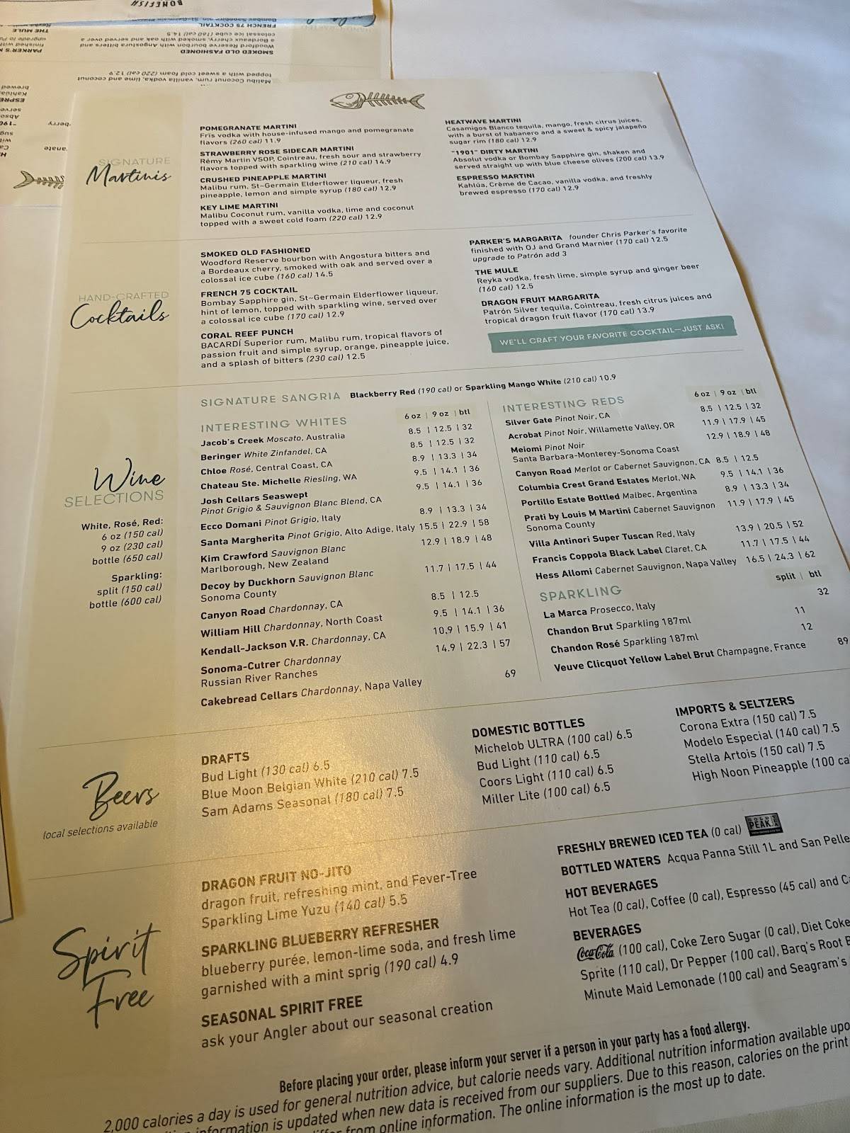 Bonefish Grill меню