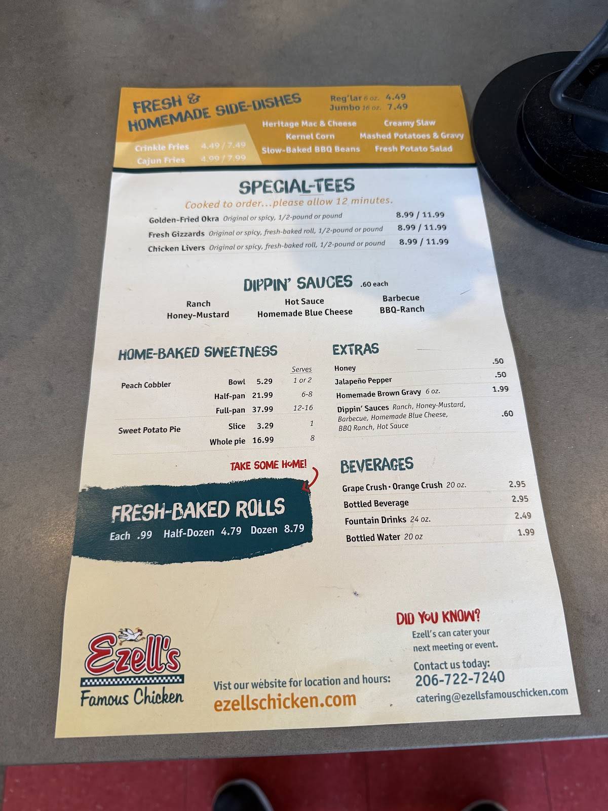 Ezell's Famous Chicken меню