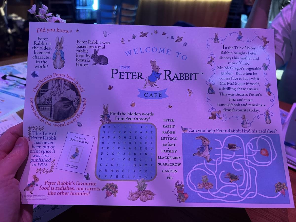 The Peter Rabbit Café меню