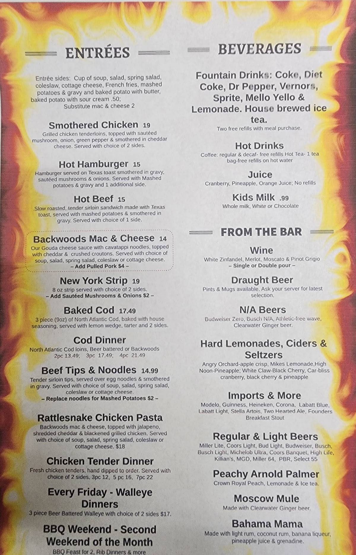 BACKWOODS BAR & GRILL OF BURT меню