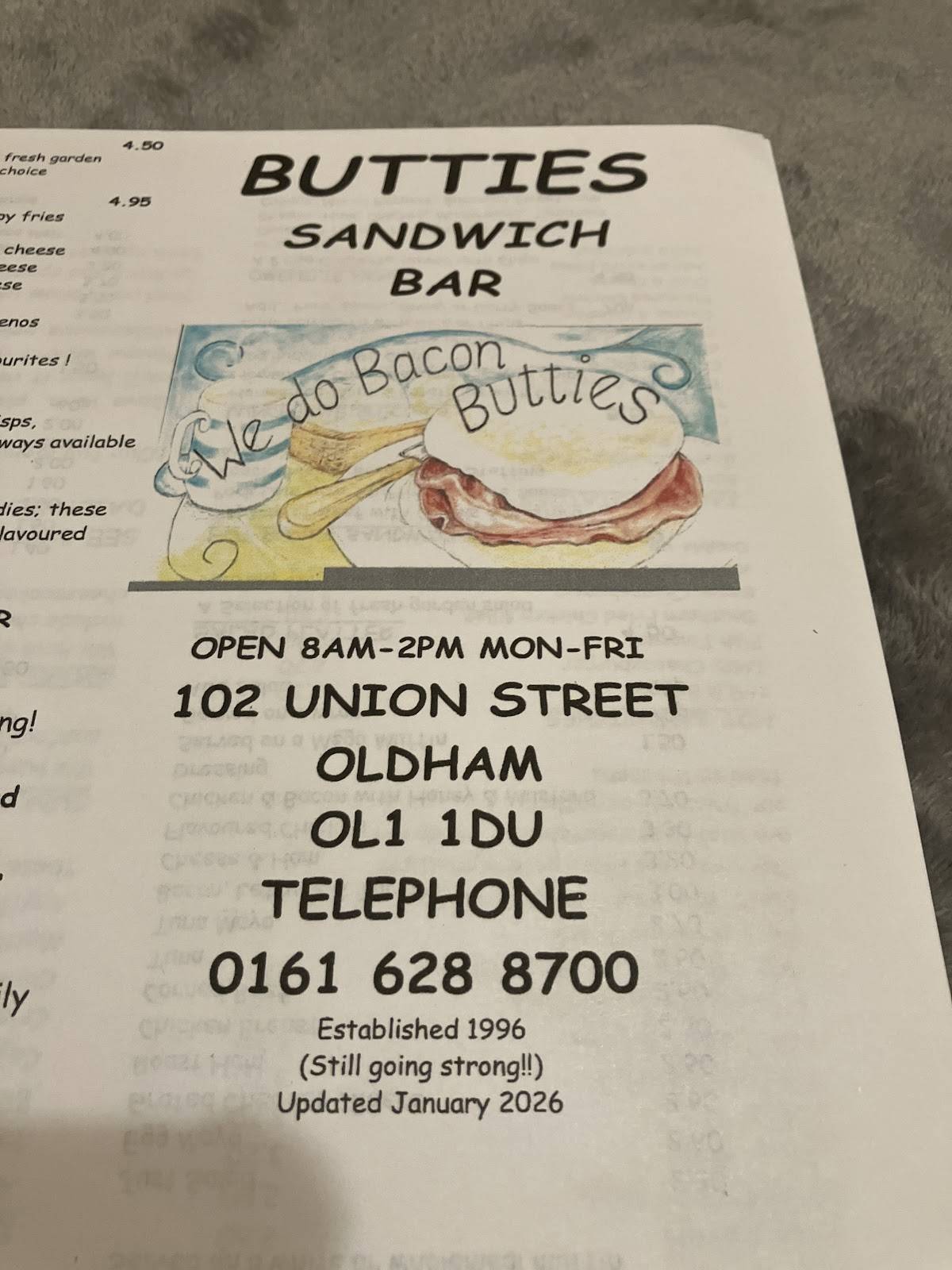 Butties меню