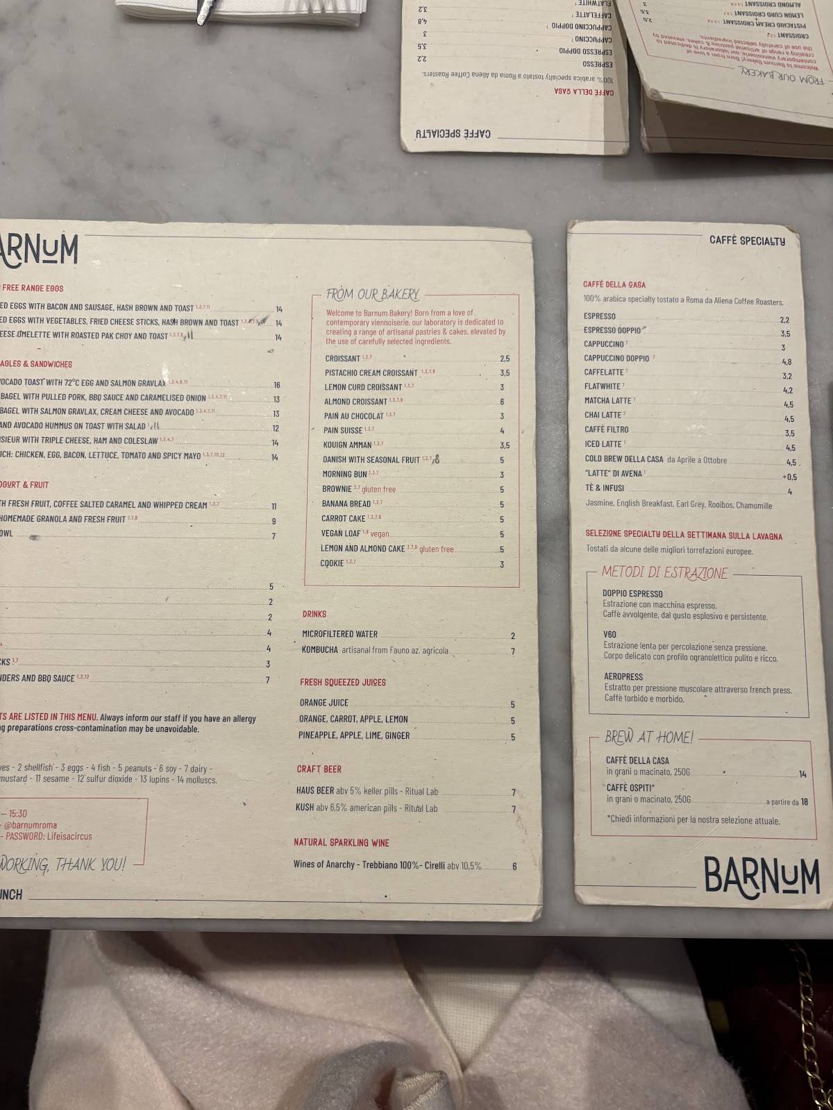 Barnum Roma меню
