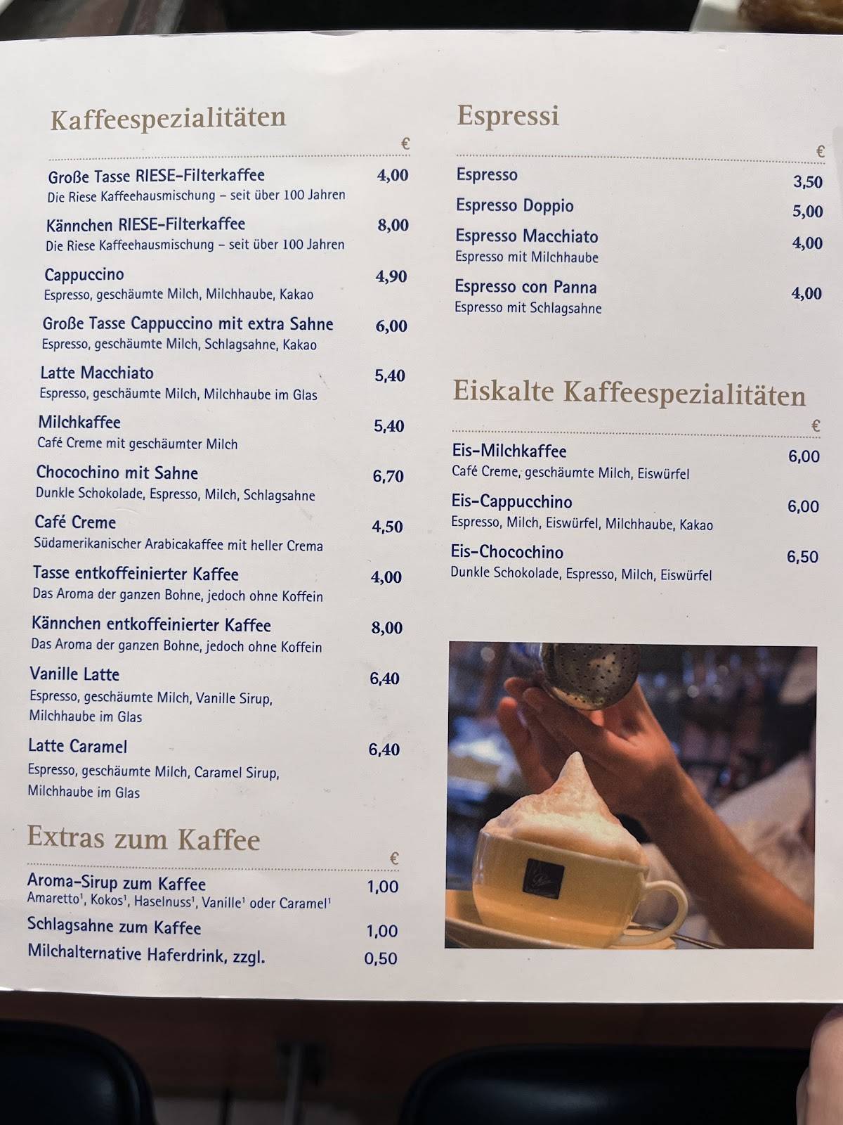 Cafe Riese Köln меню