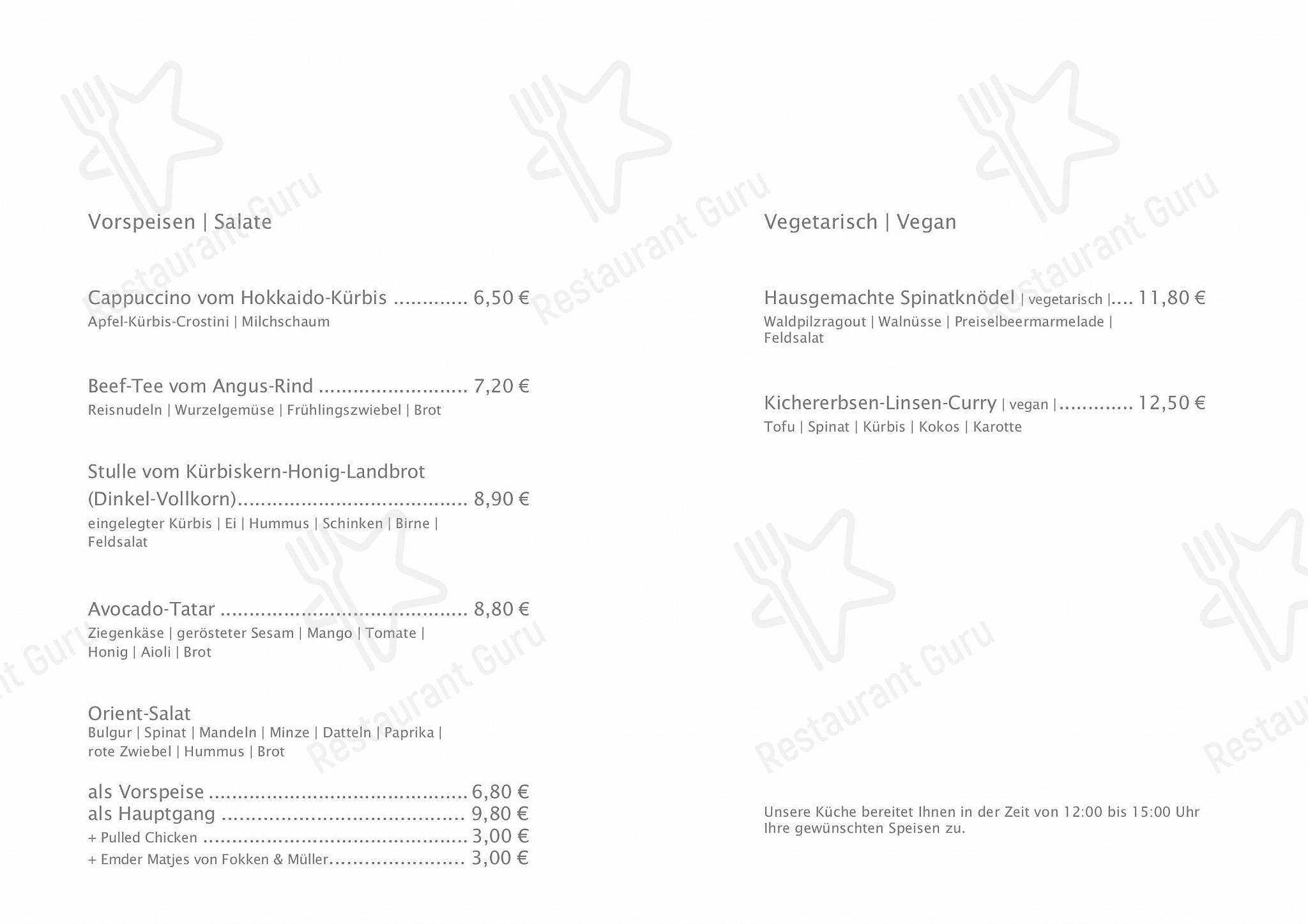 Меню напитков кафе Henri's