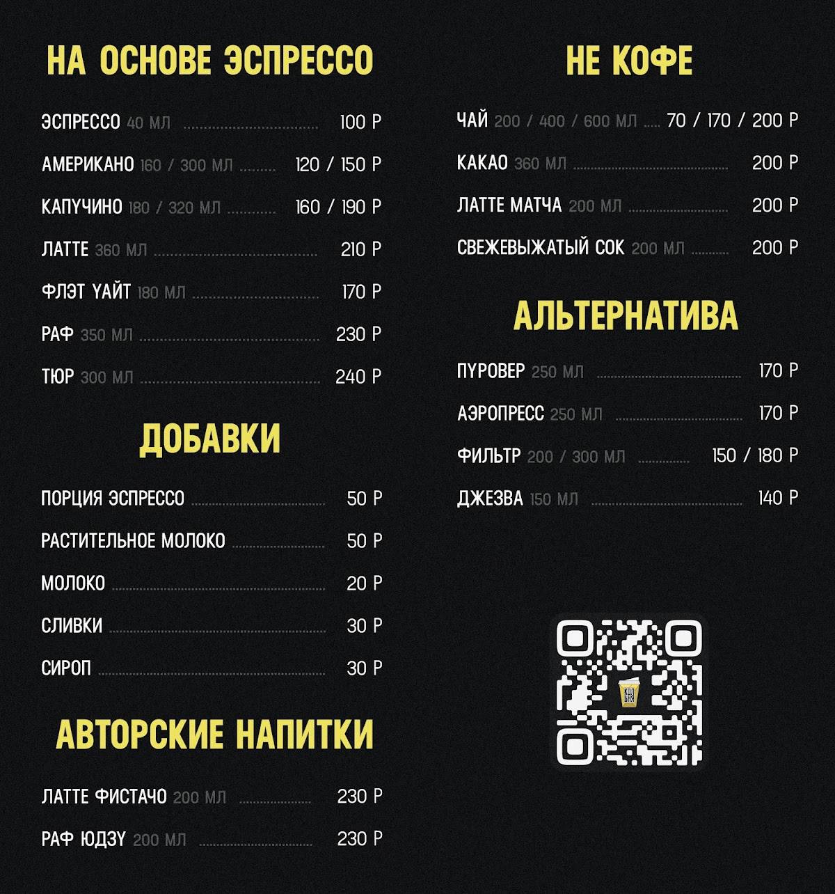 Кольня Кофе меню