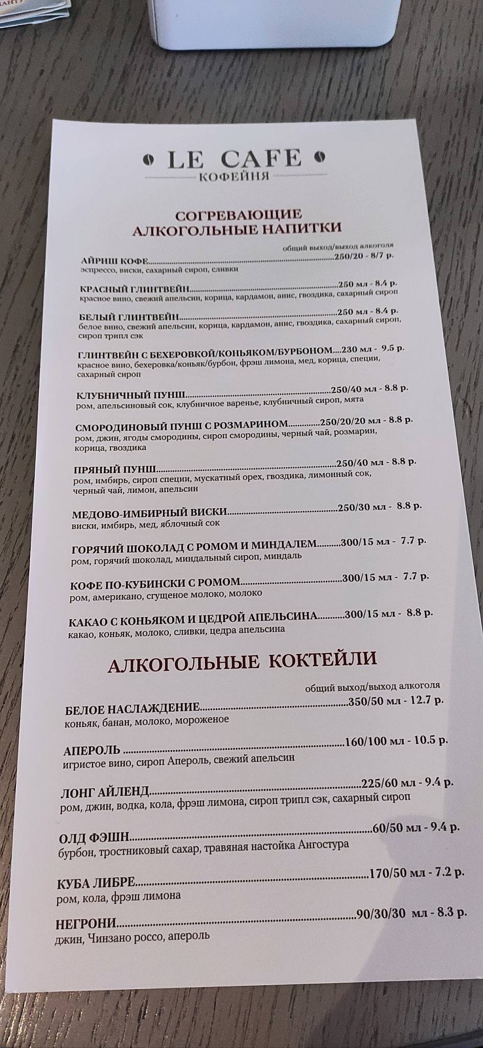 LE CAFE меню