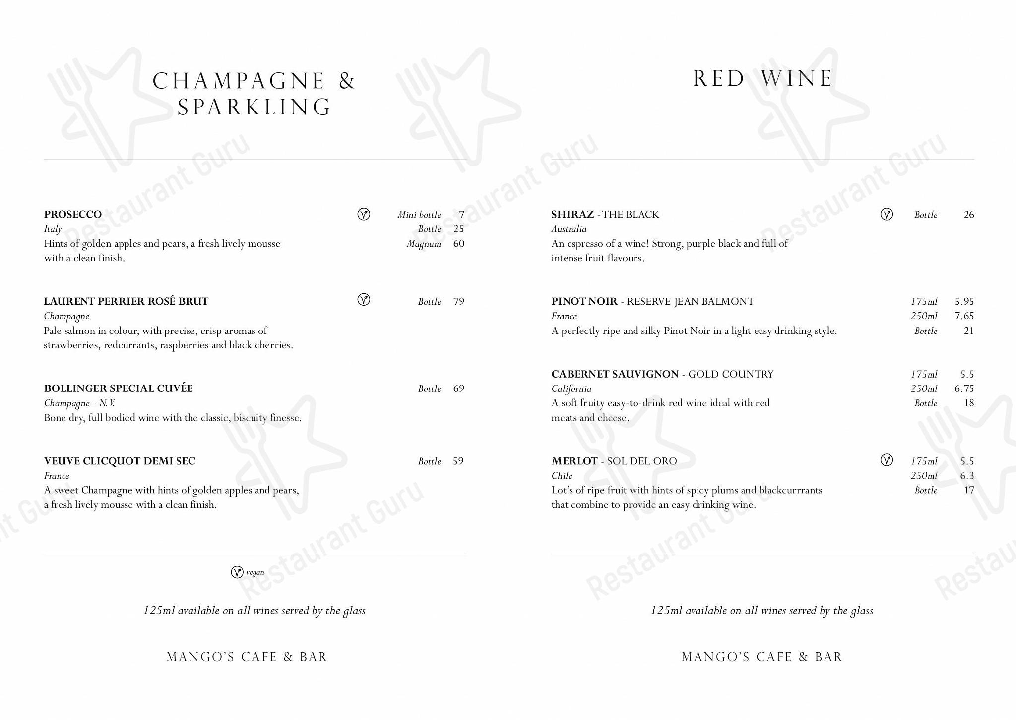 Mango’s Cafe в Эксетере - Wine Menu