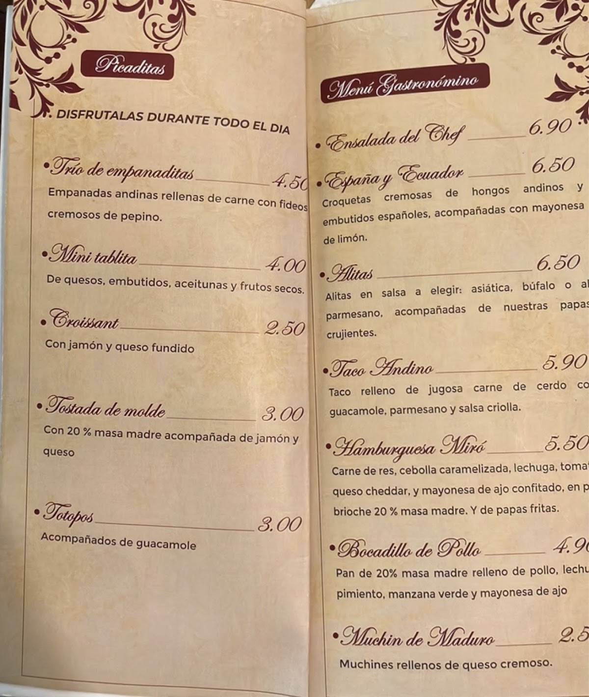 Café Miró меню