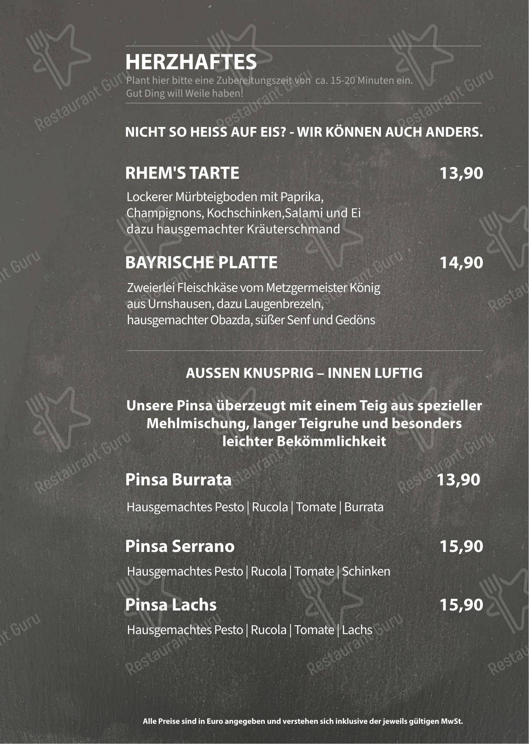 Меню паба и бара Cafe RHEM