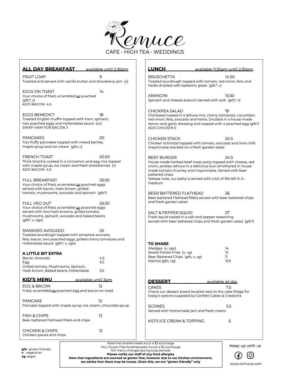 Remuce Cafe меню