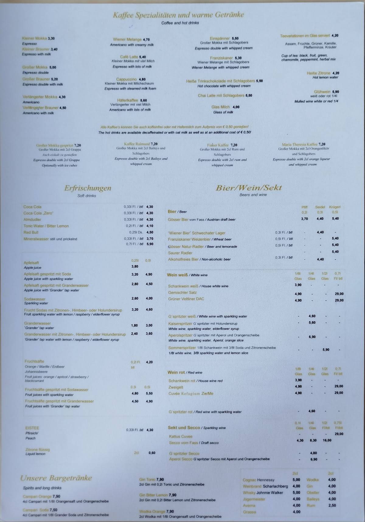 Cafe Restaurant Raimund меню