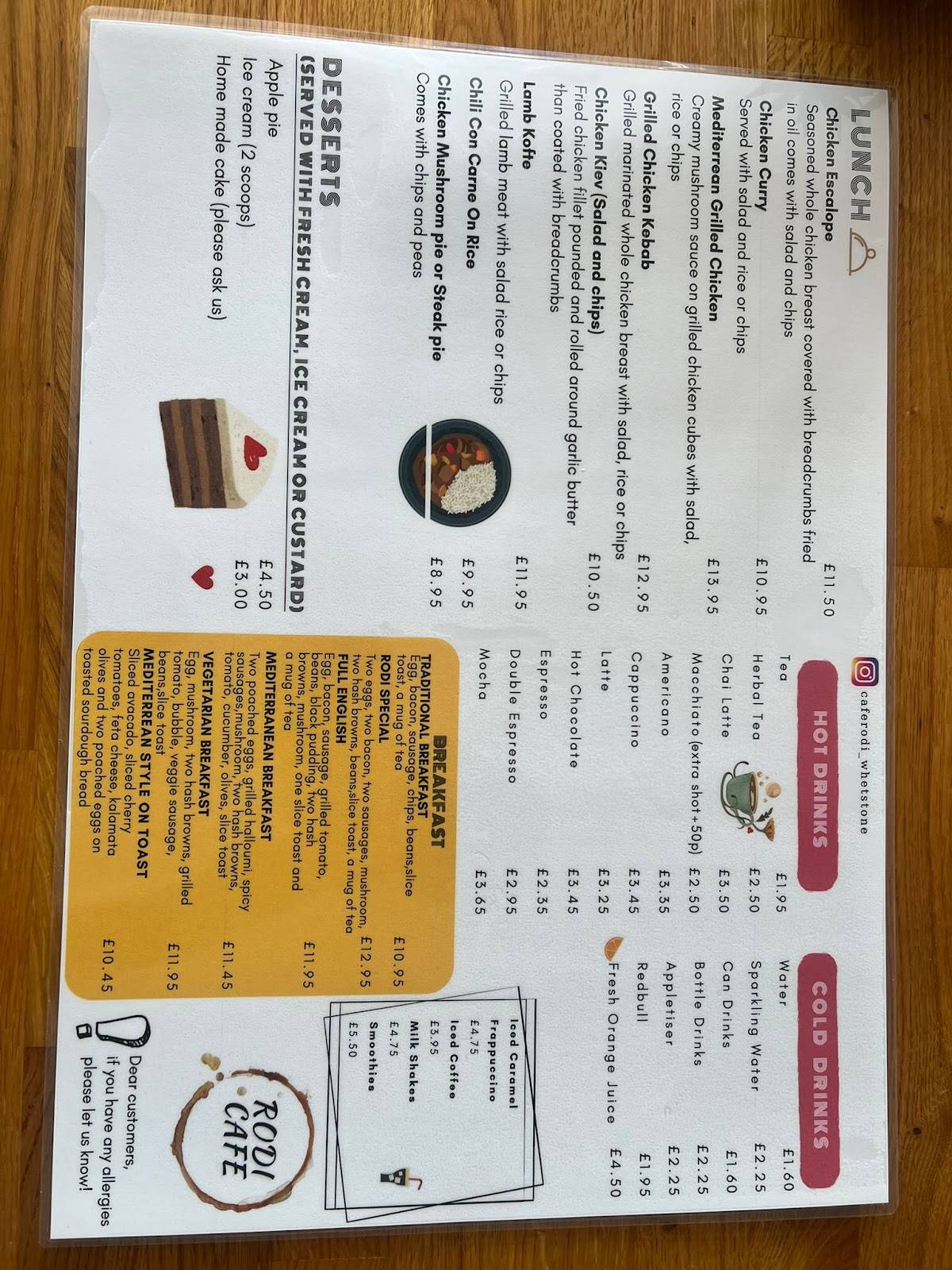 Cafe Rodi меню