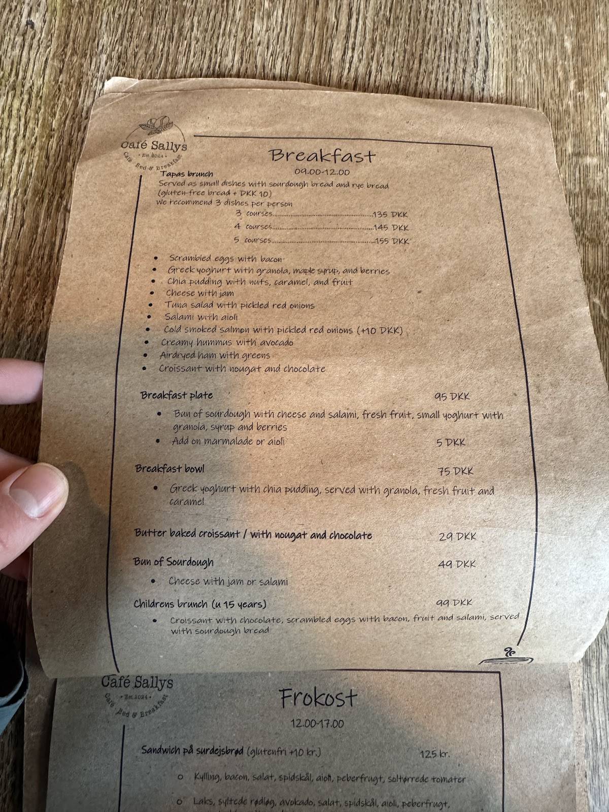 Café Sallys меню
