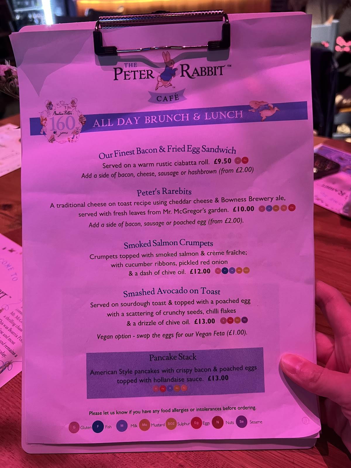 The Peter Rabbit Café меню