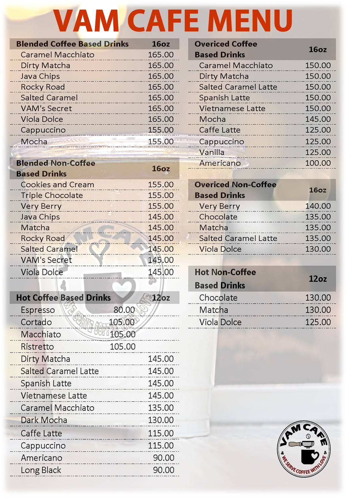 VAM Cafe меню
