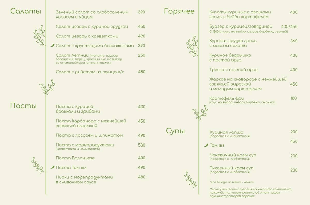 Весна меню