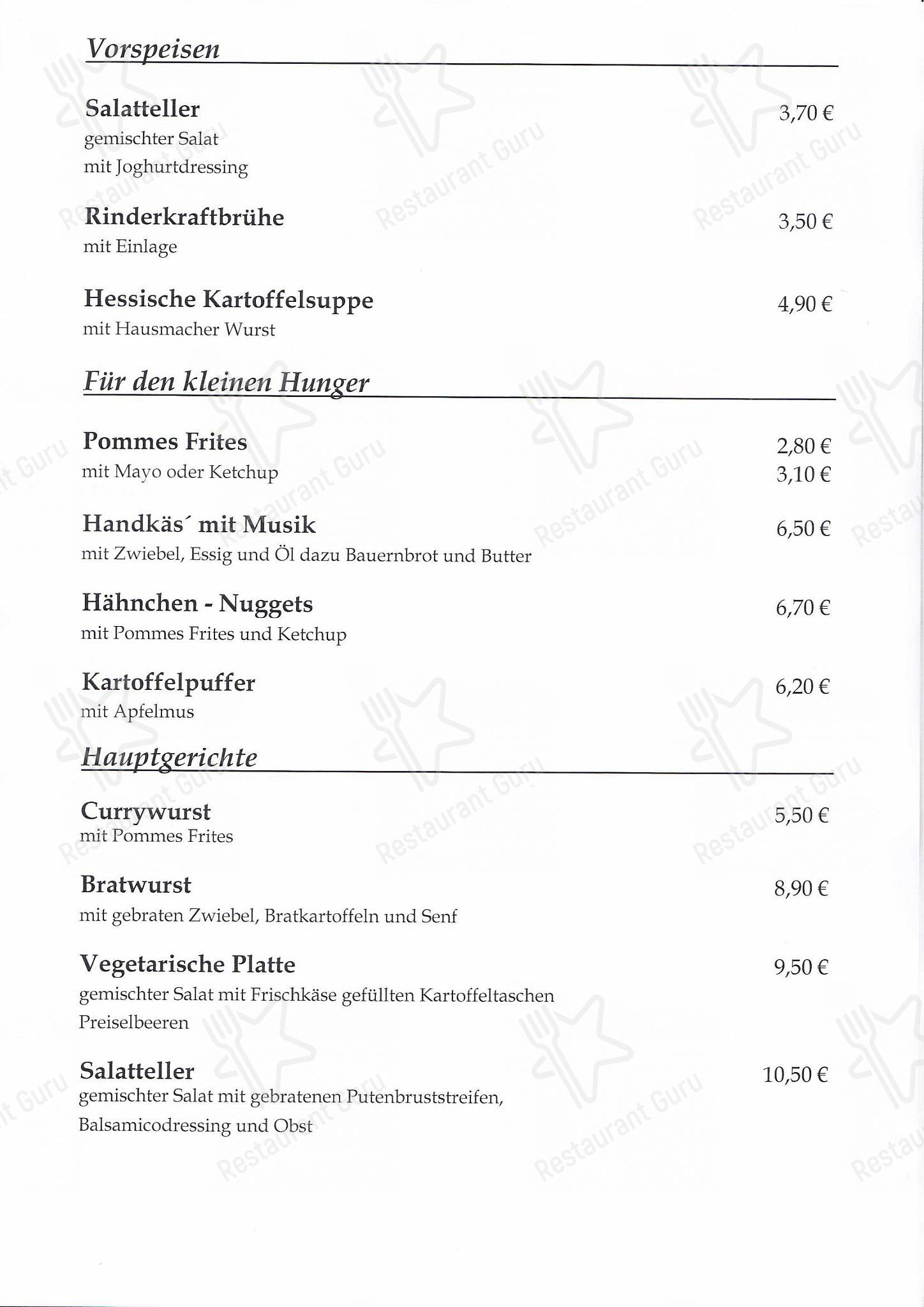 Меню ресторана Flugplatz-Restaurant - Основное меню