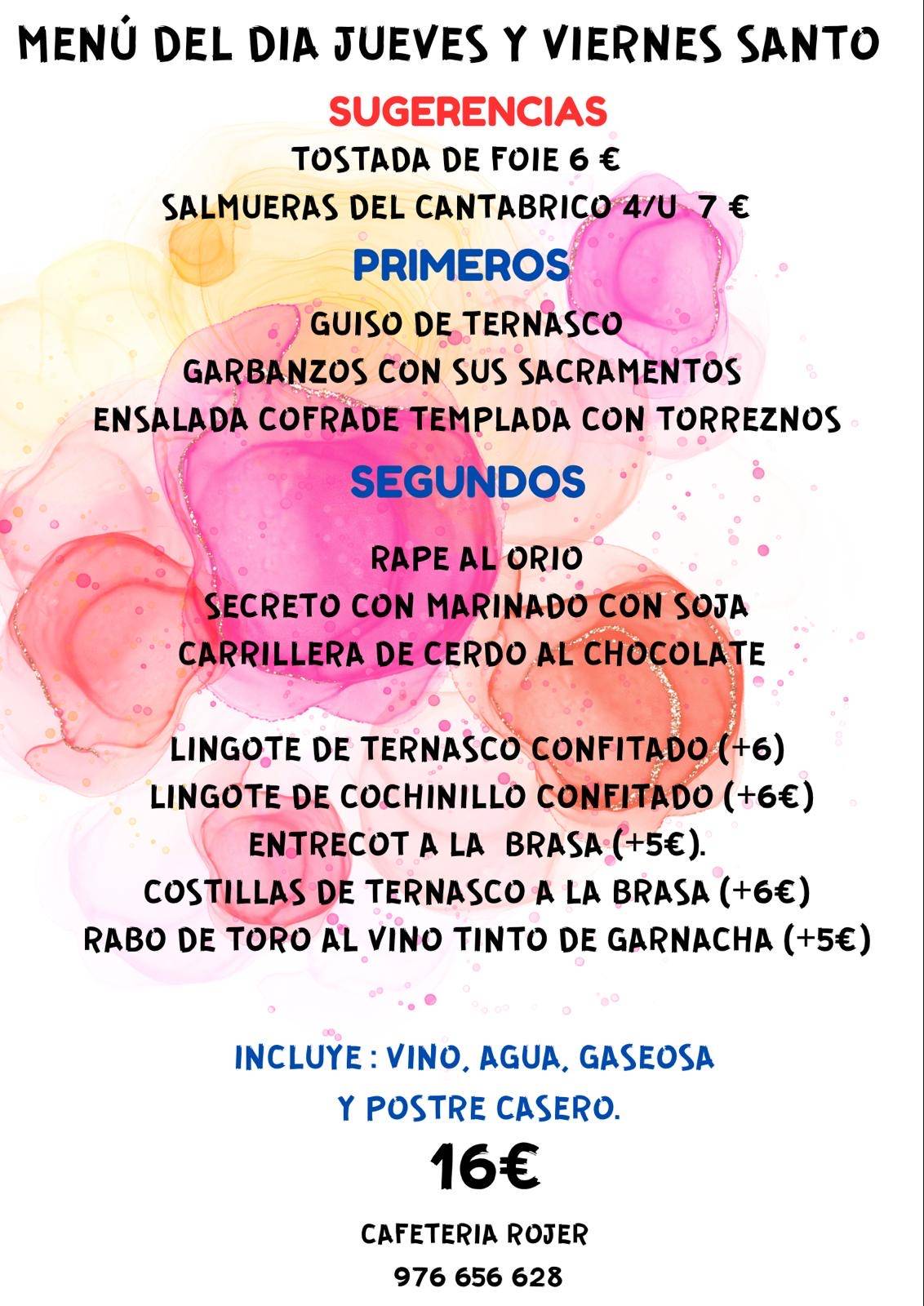 Restaurante cafetería Rojer меню