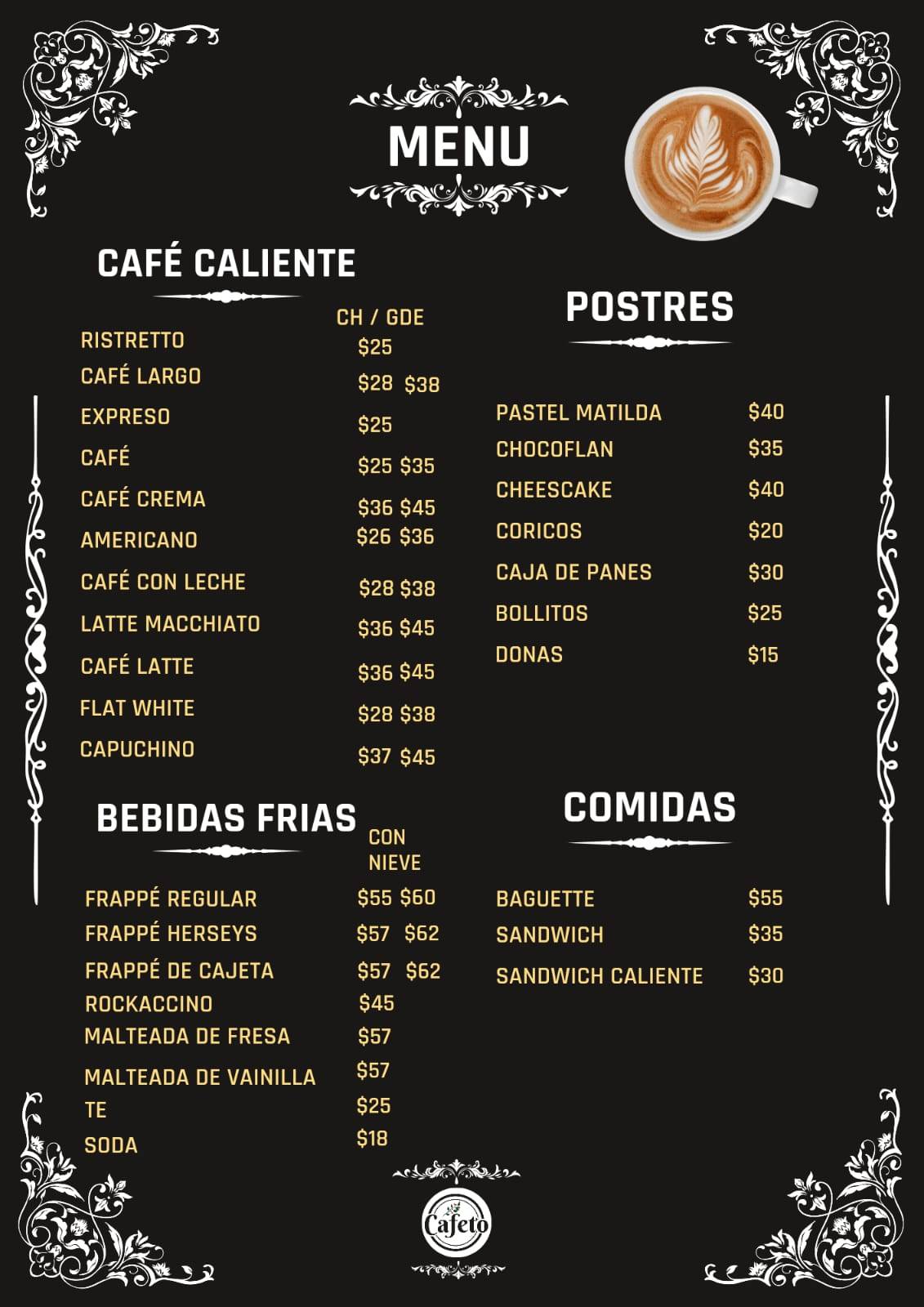 Cafeto меню