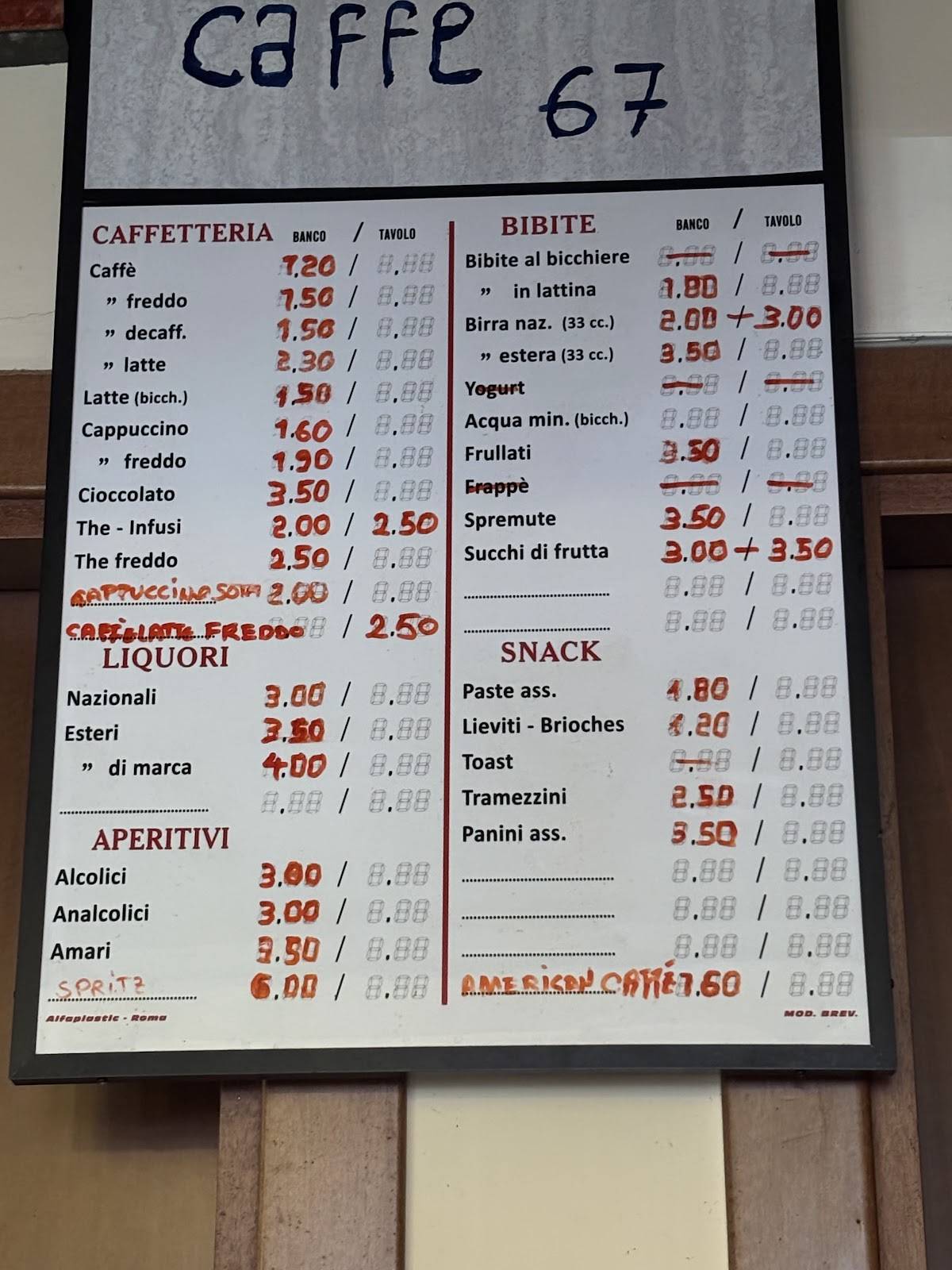Caffè 67 меню